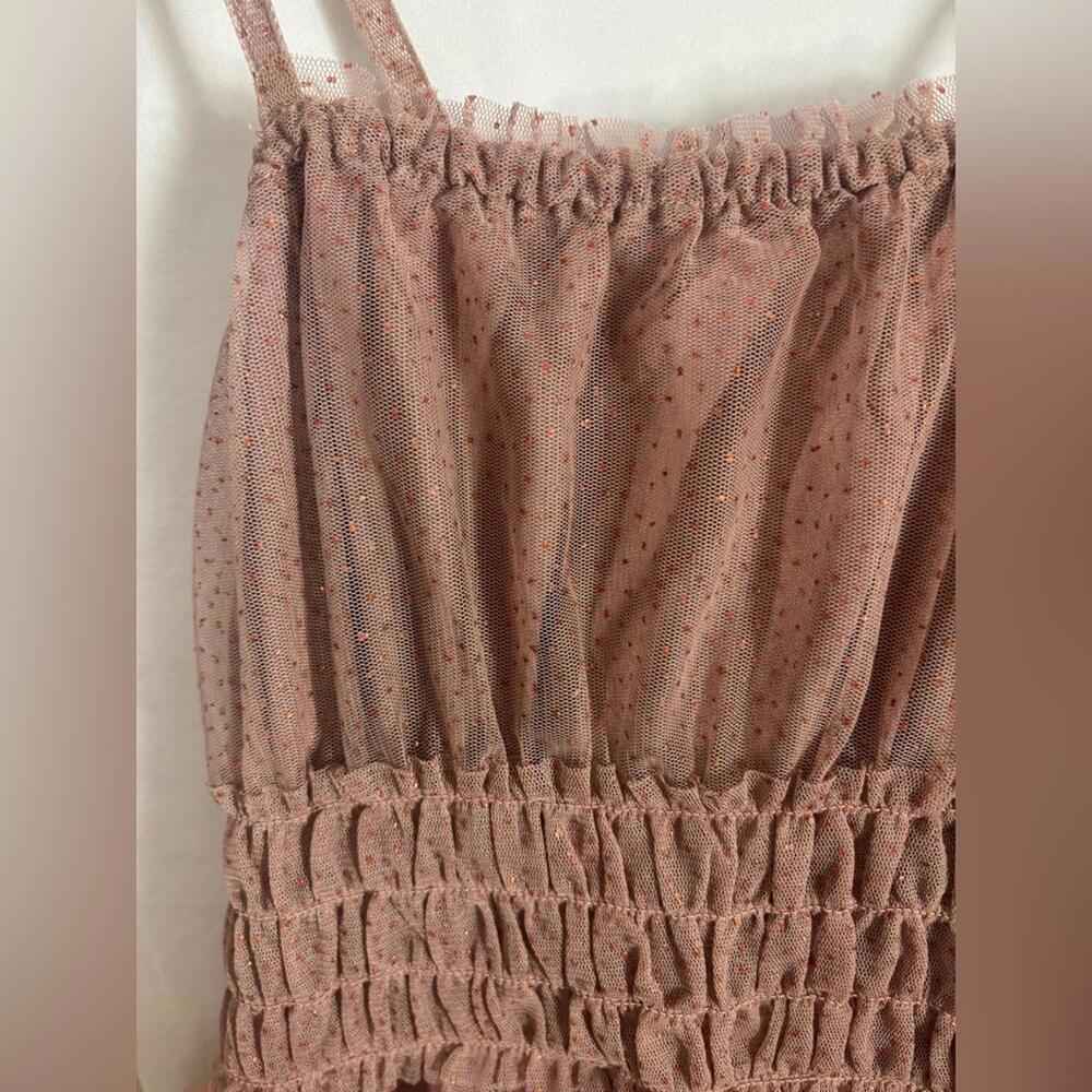 Dusty Rose Glitter Polka Dot Babydoll Cross back Mesh Fairy Midi Dress Size S-M - Picture 6 of 14